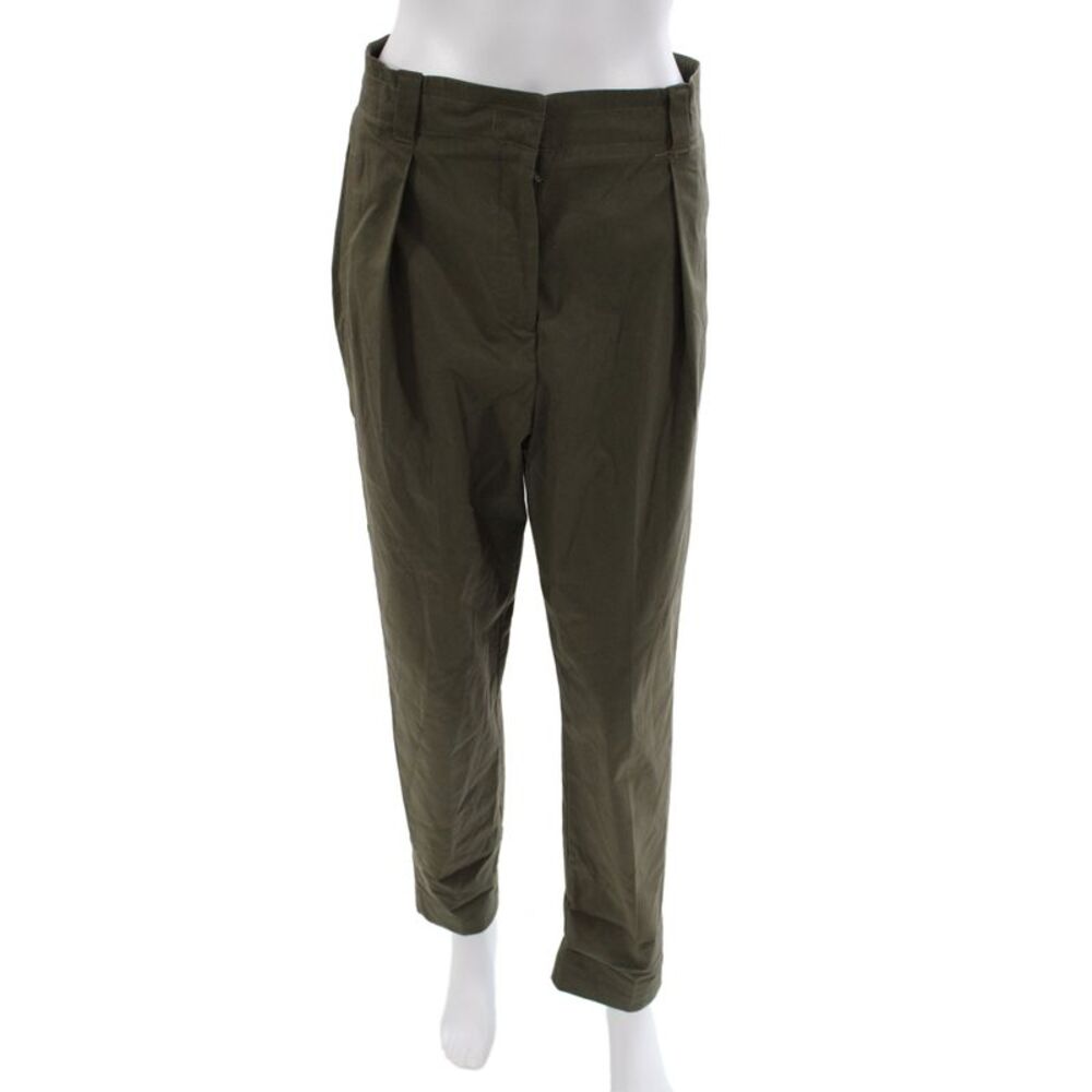 Marella Women Chino Pants Green Cotton Blend Button Inseam 28 Size 40